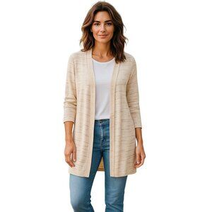 Nic+Zoe Linen Blend Cardigan Beige Size L Neutral Minimalist Coastal Beach Boho